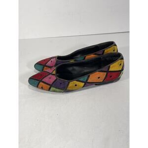 Vintage 80s Caspita Suede Shoes Colorful Vibrant Patches Flat Sz 6.5 Women’s